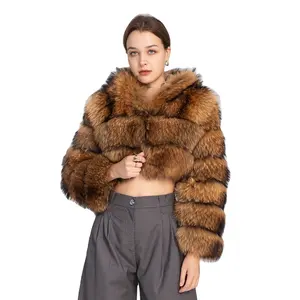 Offre Spéciale Hiver Chaud Femmes De Fourrure Bomber Veste Courte À Capuche Renard Manteau De Fourrure Pour Les dames