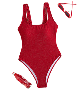 Maillot de bain une pièce texturé sans dos en tricot brésilien, 13 couleurs unies, tankini, jammer de natation, 100 % polyester - Product Image 1