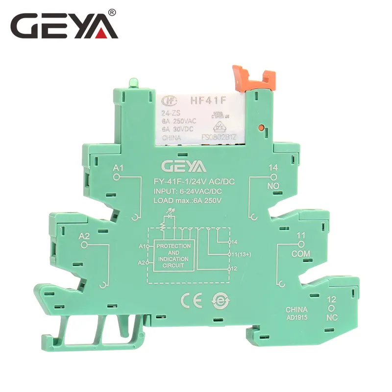 GEYA Slim Relay Module Protection Circuit 6A Relay 12VDC/AC or 24VDC/AC OR 230VAC Relay Socket 6.2mm thickness