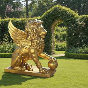Estatua de León con Alas de Bronce Dorado de Tamaño Real TREVI, Escultura para Adorno de Jardín o Recuerdo - Product Image 2