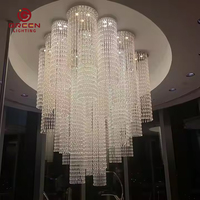 Lustre en cristal moderne de luxe pour hôtel, support d'éclairage LED avec télécommande et hauteur réglable pour la maison de mariage