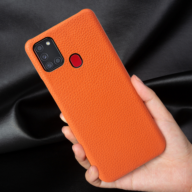 European Genuine Luxury Designer Real Leather Case for Samsung A21S Mobile Phone Authentic and Premium Cover for Samsung Users