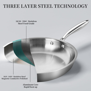 Bán buôn không độc hại không có lớp phủ 3ply không dính thép không gỉ Fry <span class=keywords><strong>Pan</strong></span> Skillet với Glass có nắp đậy tương thích với tất cả các cooktops - Product Image 2