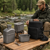 Ensemble de cuisine de camping multifonctionnel en titane pur, ultraléger, résistant à la corrosion, 1100 ml, pliable, suspendable, portable, avec tasses, pour l'extérieur