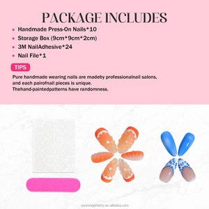 Ongles artificiels tendance été, <span class=keywords><strong>manucure</strong></span> 3D, simulation <span class=keywords><strong>orange</strong></span> ombré, courts, ovales, faits à la main, à presser - Product Image 4