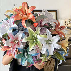 Peinture à l'huile 3D aux couleurs d'automne, fleur de lys simulée, fleur artificielle pour la décoration de mariage et d'hôtel - Product Image 1