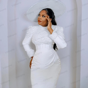 Abiti da Sposa Africani in Raso <span class=keywords><strong>Midi</strong></span> con Mantella, Vestiti da Sposa in Raso a Lunghezza Tè con Cristalli, Collezione 2026 Vestidos De Novias Personalizzabili - Product Image 2