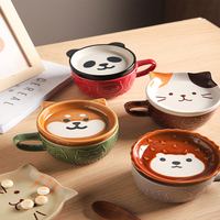 Mug en céramique gaufré mignon avec couvercle, motifs Shiba Inu, chat et hérisson, design attrayant, pour café, lait et petit-déjeuner, en stock