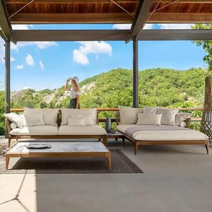 Canapé modulaire d'extérieur sur mesure, structure en teck massif, ensemble de salon de jardin en corde tressée à la main, résistant aux intempéries pour la cour. - Product Image 6