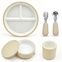 Ensemble de vaisselle en céramique et silicone de haute qualité, assiettes, bols, fourchettes et cuillères, ensemble d'alimentation pour bébé, vente en gros