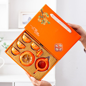 Service à thé en kaki, une théière avec quatre tasses, tout va bien, théière, boîte cadeau en céramique Kung <span class=keywords><strong>Fu</strong></span>, souvenir de mariage ou d'affaires - Product Image 1