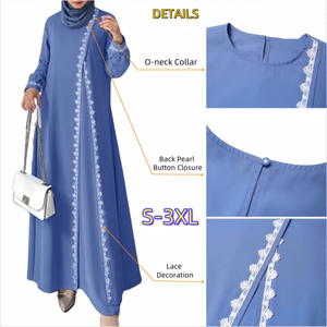 Abito Islamico Mediorientale Dubai Abaya all'Ingrosso Abaya da Donna in Pizzo a Maniche Lunghe Veste Musulmana Abito Lungo - Product Image 3