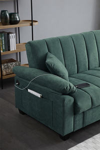 Canapé-lit convertible en tissu velours avec rangement et port de charge USB pour salon, appartement, chambre à coucher, bureau - Product Image 2