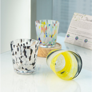Haute qualité 11oz fait à la main épais résistant à la chaleur Transparent usage domestique coloré point boisson tasse tasse en verre - Product Image 2