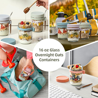 6-pack glazen Mason jampotten van 16 oz met deksels en lepels, grote inhoud, luchtdicht, transparant, geschikt voor melk, ontbijtgranen en fruit
