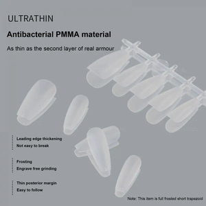 ZHI JIA 100 piezas/caja Puntas de <span class=keywords><strong>Uñas</strong></span> Postizas Transparentes Sin Rastro, Acabado Mate, Cobertura Completa, Forma Almendrada y Ataúd, Acrílicas - Product Image 3