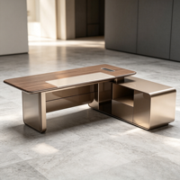 Bureau de direction moderne en forme de L avec armoire latérale pour salle de direction