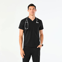 Blouses médicales pour hommes à col en V en tissu Dobby polyester, imprimables avec logo, très élastiques et respirantes, service OEM, fabriquées en Chine
