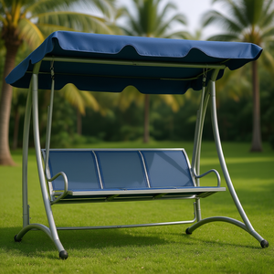 Dondolo da Giardino Blu per 3 Persone con Tettuccio, Sedia a Dondolo in Metallo per Esterni, Design Contemporaneo per Bordo Piscina - Product Image 2