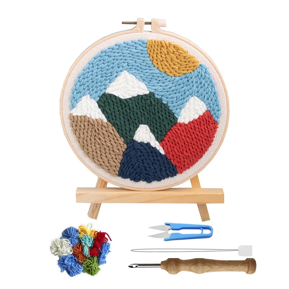 DIY Punch Needle Kit Landscape Cross Stitch Rug Hooking With Embroidery Hoop
