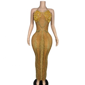 Golden Net Dress - Elegant Beaded Evening Gown 2025