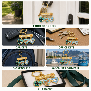NOUVEAU Porte-clés mousqueton vintage <span class=keywords><strong>en</strong></span> métal plaqué or avec breloques Orca, Saumon, Mouette, certifié SEDEX, personnalisé Canada Vancouver - Product Image 2