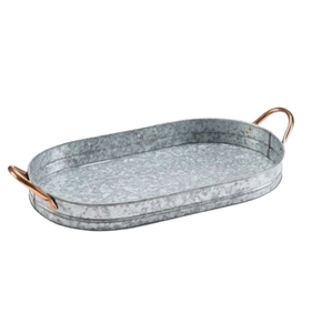 <b>Grey</b> Color Kitchenware and Hotel Tray With Metal Handle Decorative Serving Tray Custom Made Galvanized Metal Tray - Product Image 1