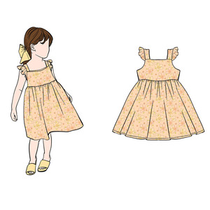 Vestido de niña al por mayor Cd-3-3 personalizado de bambú/algodón con corte en A, manga con volantes y pétalos, tirantes ajustables y lazo trasero para bebé/niña pequeña - Product Image 1