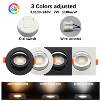 Lampu Sorot Plafon LED 3CCT AC100-240V 7W Saklar Dial 3CCT Dapat Diubah IP20 Dapat Disesuaikan 90 Derajat Bahan PP+PS untuk Rumah dan Kantor