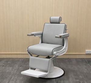 Silla de barbero duradera, directa de fábrica, cuero blanco, estructura metálica resistente, reclinable, equipo profesional para salón. - Product Image 2