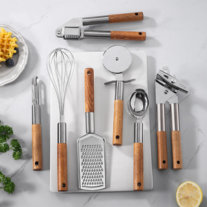 Presse-ail en bois Manjia, ouvre-boîte, ustensiles de <span class=keywords><strong>cuisine</strong></span> en acier inoxydable, ensemble d'accessoires de <span class=keywords><strong>cuisine</strong></span> - Product Image 4