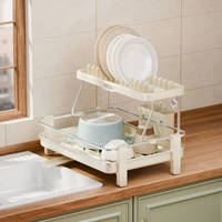 Égouttoir à vaisselle double couche en aluminium WIREKING, 100 % antirouille, 18,6 pouces, organisateur de cuisine avec porte-couverts, sans outil de montage