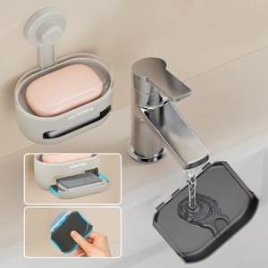 Custom Logo Convenient Punch-Free Suction Cup Design Bathroom Sink Soap Box Wall-Mounted Single-Layer Plastic Soap <b>Dish</b> <b>Rack</b> - Product Image 4