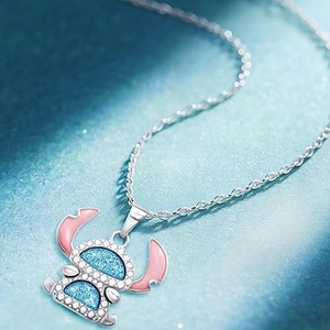 For <b>Cross</b>-Border Bestseller Cartoon Cute Stitch Micro-Inlaid Dripping-Oil Zinc Alloy Bamboo <b>Chain</b> Womens Clavicle Necklace - Product Image 3