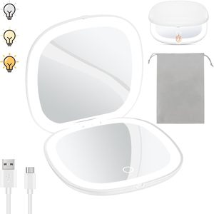 Miroir de maquillage portable avec éclairage LED, double face, grossissant et pliable - Product Image 1