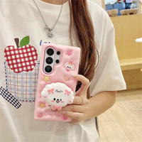 Coque de téléphone Kawaii rose pastel avec nœud et support pour SamSung Galaxy S26 Ultra S25 A57, en silicone souple avec poignée de protection