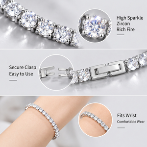 Bracelet tennis en acier inoxydable plaqué or 18 carats avec zircons cubiques ronds taille brillant, simple rangée, fermoir boîte rectangulaire, tendance pour soirées - Product Image 5