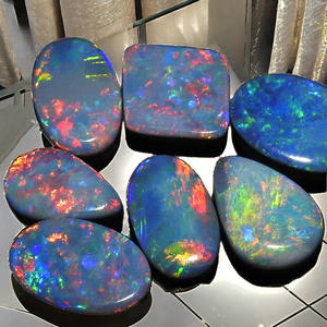 Opale de feu naturelle taille brillant, pierre précieuse en vrac grande taille à dos plat avec jeu de couleurs |   Prix de gros pour la sertissure de bijoux à la closière - Product Image 2
