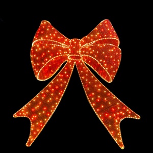 Christmas large <b>red</b> <b>led</b> bow ribbon gold color motif <b>light</b> for wall street holiday outdoor decoration - Product Image 6