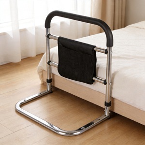 Stainless Steel Bedside Handrail With <b>Storage</b> Pouch For Elderly And Disabled Assistance - Product Image 1