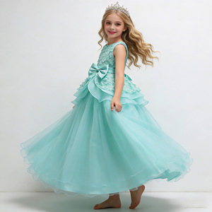 Robe de demoiselle d'honneur rose, robe de bal, col rond, jupe tutu pour enfants, pour fête de mariage, spectacle - Product Image 2