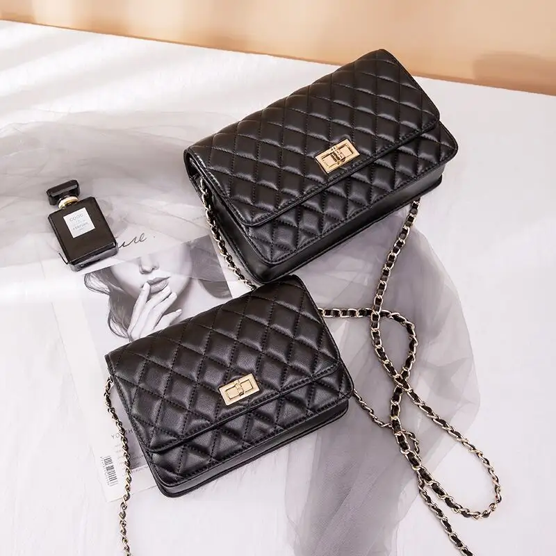 Sheepskin Handbags Small Fragrant Style Rhombic Chain Bag Messenger Bag Black Texture And Delicate Leather 2021 Mini Bag Female