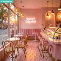 Meubles de café modernes pour desserts sucrés, table ronde avec plateau en terrazzo, chaise de salle à manger, banquette rose pour boutique de crème glacée