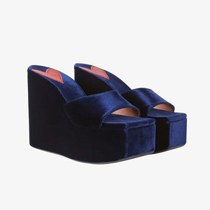 Thick <b>Platform</b> Smooth Pleuche Shoes Women's Outdoor Slides High Wedge <b>Heels</b> Retro <b>Open</b> <b>Toe</b> Sandals Solid Color Slippers - Product Image 5