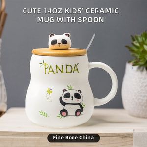 Tasse en céramique 14 oz la plus vendue avec cuillère intégrée, design minimaliste mignon de dessin animé <span class=keywords><strong>pour</strong></span> <span class=keywords><strong>le</strong></span> <span class=keywords><strong>petit</strong></span>-déjeuner des enfants, gobelet à lait <span class=keywords><strong>pour</strong></span> la rentrée scolaire - Product Image 2