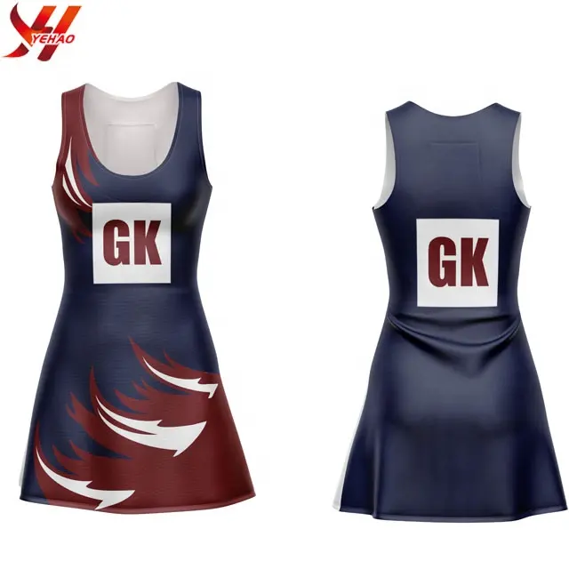 Netball uniforme Netball vestido Netball superior y Baberos sublimado personalizado diseñado Netball Bodies