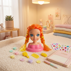 Fashion Doll <b>Styling</b> <b>Head</b> With Braided Orange Hair Brush Comb Sticker Set For Girls DIY Toy Age 5 7 Years - Product Image 1