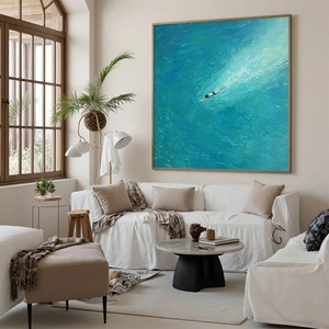 Pintura al Óleo Acrílica Minimalista con Escena Oceánica, Arte de Pared Hecho a Mano, Paisaje Natural sobre Lienzo, Decoración Artística para el Hogar y Hoteles - Product Image 1