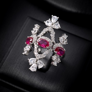 00081 rhodium plaqué rubis rouge femmes collier ensemble de bijoux CZ cubique Zircon dubaï classique Style élégant accessoires de mariée - Product Image 5