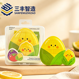 SANFENGZHIZAO Ensemble de 3 éponges de maquillage en forme de maïs, douces, pour fond de teint, avec étui de rangement, utilisation sèche et humide - Product Image 3